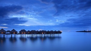 calm, sea, houses, coast, malaysia