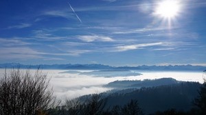 スイス、チューリッヒ、山、霧