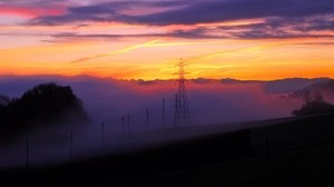 switzerland, sunset, shroud, fog