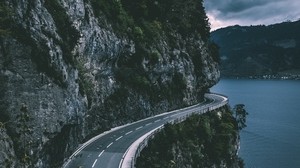 sigriswil, switzerland, mountains, road, sea