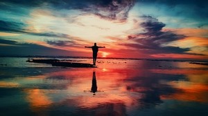 silhouette, coast, sunset, freedom, motivation