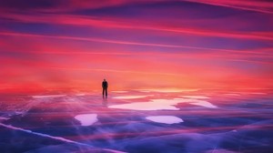 silhouette, ice, sunset, loneliness, photoshop - wallpapers, picture