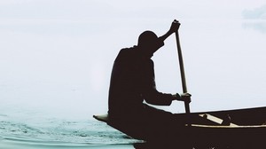 silhouette, boat, paddle, lonely, loneliness