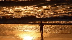 silueta, mar, surf, puesta de sol