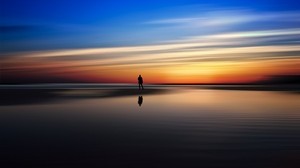 silhouette, sea, evening, horizon