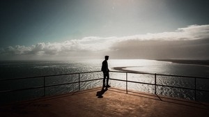 siluetti, yksinäisyys, meri, auringonlasku, setubal, Portugali