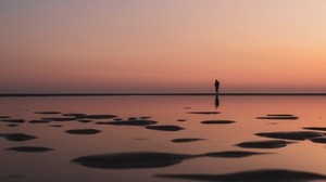 silhouette, beach, dusk, dark, water, shore - wallpapers, picture