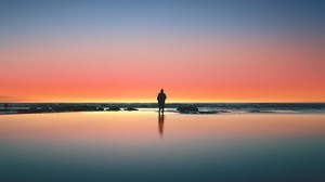 silhouette, sunset, ocean, horizon, loneliness, kalalokh, usa