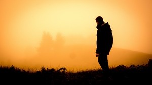 silhouette, sunset, fog - wallpapers, picture