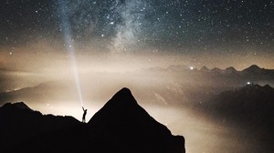 silhouette, starry sky, lighting, mountains - wallpapers, picture