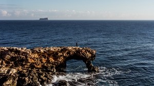 rock, sea, horizon, waves, sky