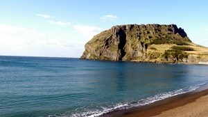 rock, beach, sea, sand, mountain, elevation, calm