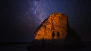 rock, shadows, starry sky, milky way, shark fin cove, davenport, usa - wallpapers, picture