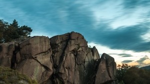 rocks, trees, clouds, evening - wallpapers, picture