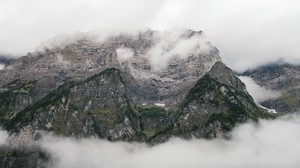 rocks, mountains, fog, peaks