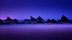 rocks, mountains, peaks, fog, night, taiwan