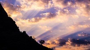 slope, trees, dawn, clouds, sky - wallpapers, picture