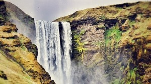 skogafoss, waterfall, iceland, people, landscape - wallpapers, picture