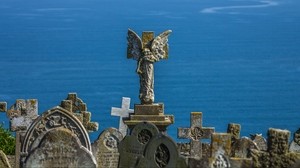 sculpture, monument, angel, crosses - wallpapers, picture