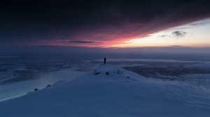 snow, man, freedom, sunset - wallpapers, picture