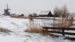 Schnee, Mühle, Dorf, Kälte, Bauernhof, Haus, Ohren - wallpapers, picture