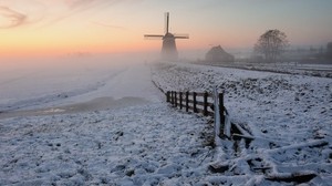 snow, mill, winter