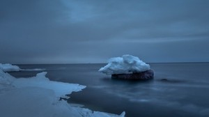 snow, sea, stone, ice, sky, cloudy - wallpapers, picture