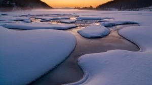 snow, river, ice, cold, winter, water