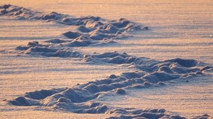 snow, footprints, light