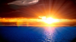 the sun, rays, sky, horizon, orange, sunset, light, ripples, sea - wallpapers, picture