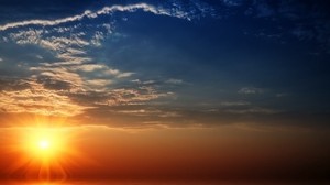 the sun, rays, light, clouds, cirrus, patterns, calm - wallpapers, picture