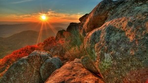 sun, light, stones, rays - wallpapers, picture