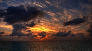 the sun, light, paint, shades, the sky, clouds, cirrus, sea, serenity - wallpapers, picture