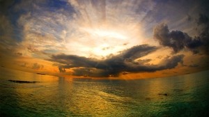 the sun, light, paint, shades, the sky, panorama, coverage, sea - wallpapers, picture