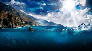 sun, light, rays, sea, ocean, ice floes, water, depth, section - wallpapers, picture