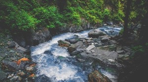 flow, stream, water, stones, spray - wallpapers, picture