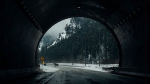 tunnel, väg, snö, vinter