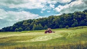 traktor, fält, gräs, jordbruk