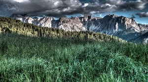grass, mountains, hdr