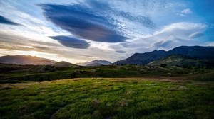 grass, summer, sky, clouds