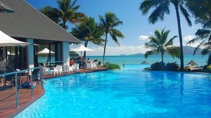 tropics, sea, palm trees, pool