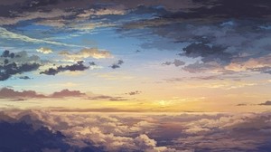 clouds, sky, clouds, art, sunset, height, landscape