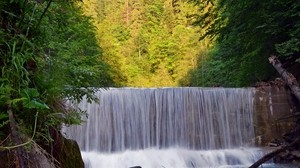 Ukraine, Transcarpathia, waterfall, river, Zhonka, wall, forest, light, shadows - wallpapers, picture