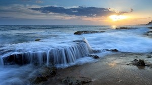 evening, water, wave, rocky shore, sea noise - wallpapers, picture