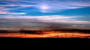 windmills, sunset, horizon, beautiful
