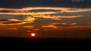 windmills, sunset, sky - wallpapers, picture