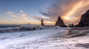 vic, islanda, oceano atlantico, surf, tramonto