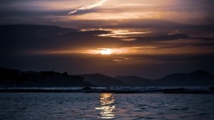 water, sea, sunset, ripples, horizon, darkness