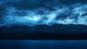 water, blue, mountains, landscape, clouds