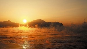water, fog, morning, evaporation, sunrise, dawn